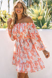 Floral Off The Shoulder Print Ruffled Dress with Tie