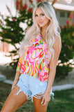 Abstract Floral Print Knotted Halter Tank Top