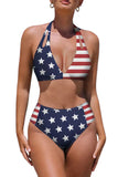 Stars and Stripes Patchwork Flag Pattern Bikini Swimsuit