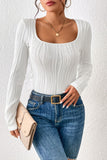 Ribbed Knit Long Sleeve Square Neck Bodysuit