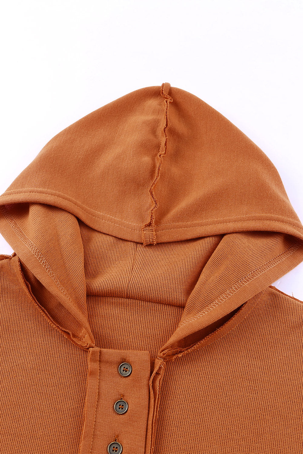 Khaki Casual Button Solid Patchwork Trim Hoodie