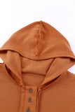 Khaki Casual Button Solid Patchwork Trim Hoodie