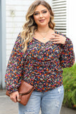 V Neck Bubble Sleeve Floral Blouse