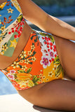 Floral Print Overlap Bikini High Waist Swimsuit