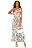 Boho Floral One-Shoulder Sleeveless Pleated Maxi Dress