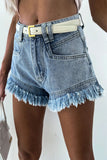 Raw Hem Acid Wash Denim Shorts