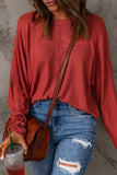 Red Solid Color Patchwork Long Sleeve Top