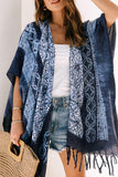 Kimono bleu tie-dye à manches courtes et pompons