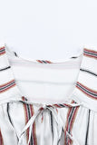 Striped Print Loose V Neck Short Sleeve Top