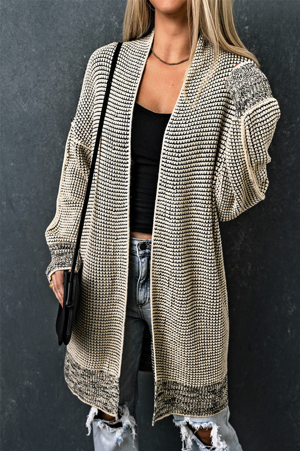 Gray Textured Knit Pocketed Duster Cardigan