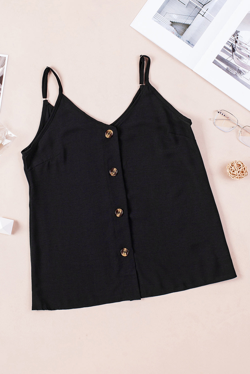 Spaghetti Strap Buttoned Tank Top