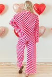 Pink Checkered Buttoned Shirt and High Waist Pants Pajama Set