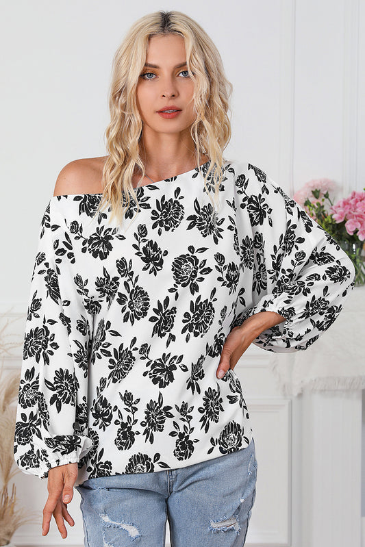 Floral Print Cold Shoulder Loose Fit Blouse