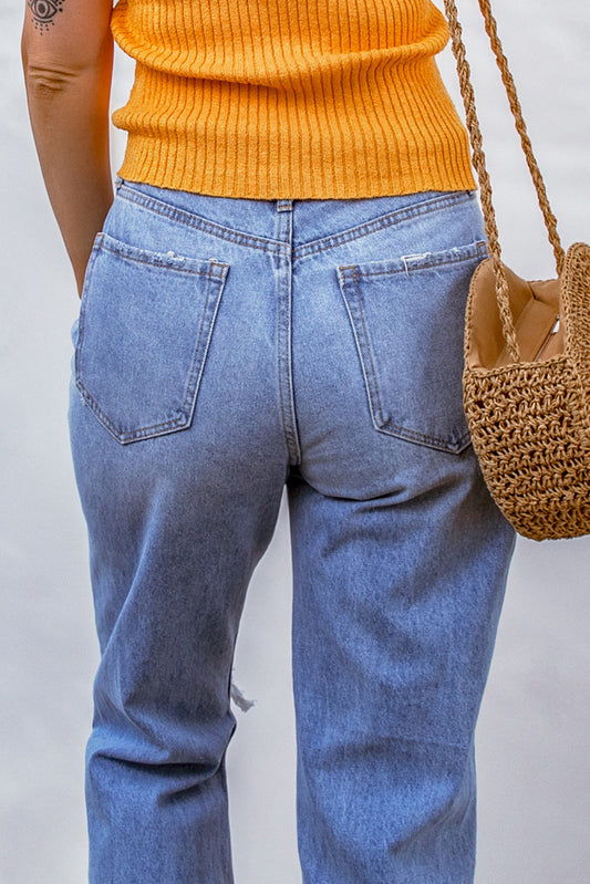 Heavy Destroyed Big Hole Boyfriend Jeans