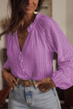 V-Neck Long Sleeve Button Up Lace Shirt