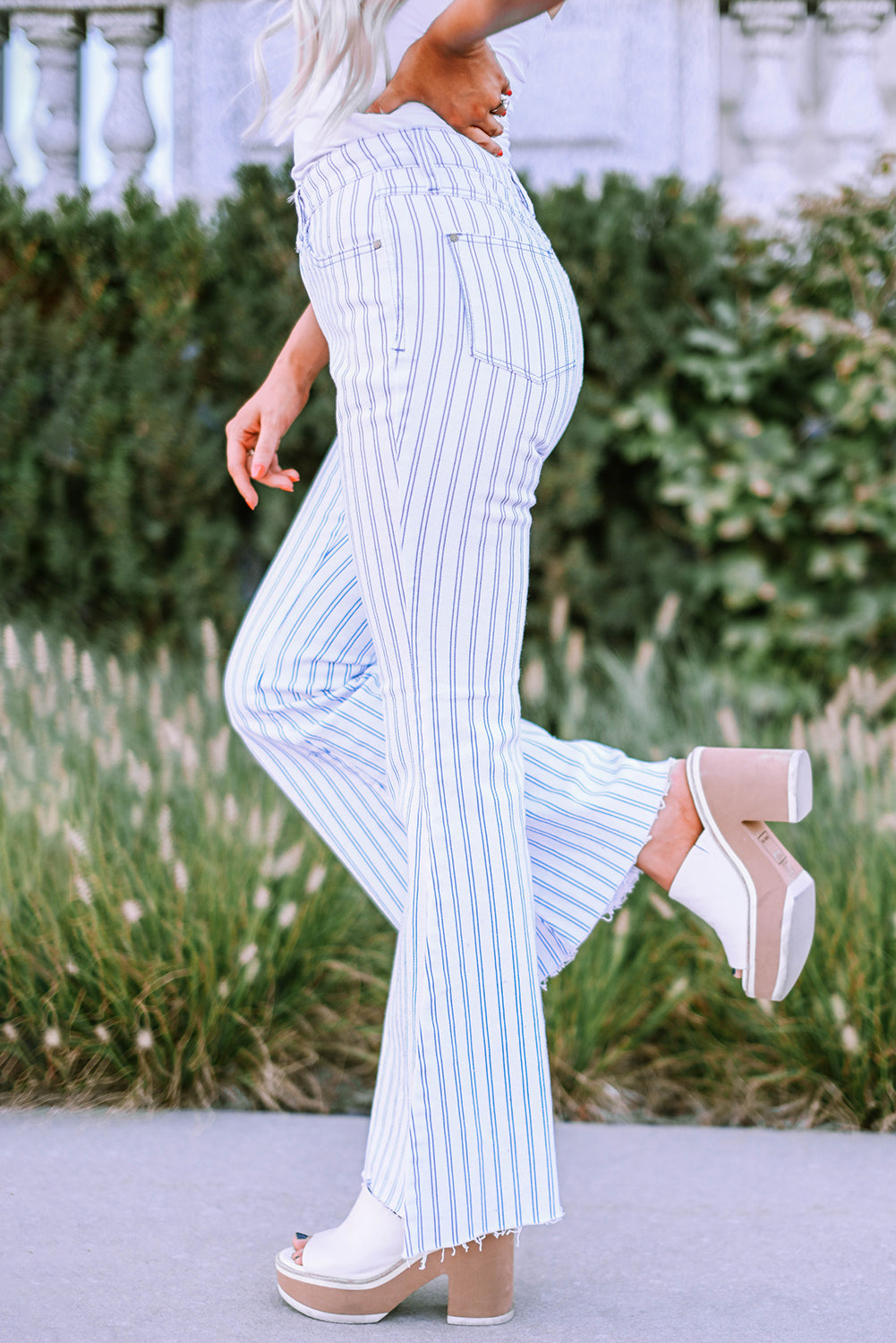 High Waist Striped Print Flared Pants