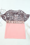 Leopard Sequin Colorblock Patchwork Short Sleeve Top