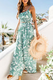 Boho Floral Sleeveless Wide Leg Pocket Pants Set