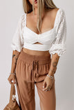 Lace Crochet Zipped Knot Cropped Blouse