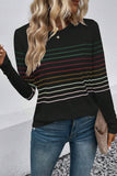 Multicolor Striped Crew Neck Long Sleeve Top