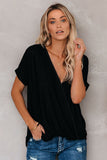 Black Short Sleeves Drape Knit Top