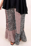 Print Color Block Ruffled Plus Size Pants