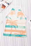 Coconut Tree Striped Keyhole Neck Tank Top