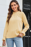 Frilled Mock Neck Ripple Bubble Sleeve Blouse