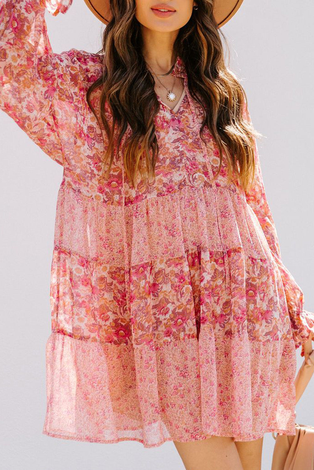 Bubble Sleeve Floral Print Dress