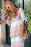 Striped Color Block Loose Fit 3/4 Sleeve Dress