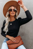 Solid Puff Sleeve Ribbed Knit Top