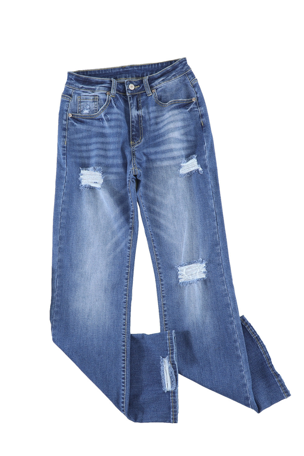 High Rise Washed Distressed Flare Jeans