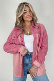 Veste sherpa rose avec poche à rabat boutonnée et color block