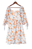 Plus Size Square Neck Tie Sleeve Floral Dress