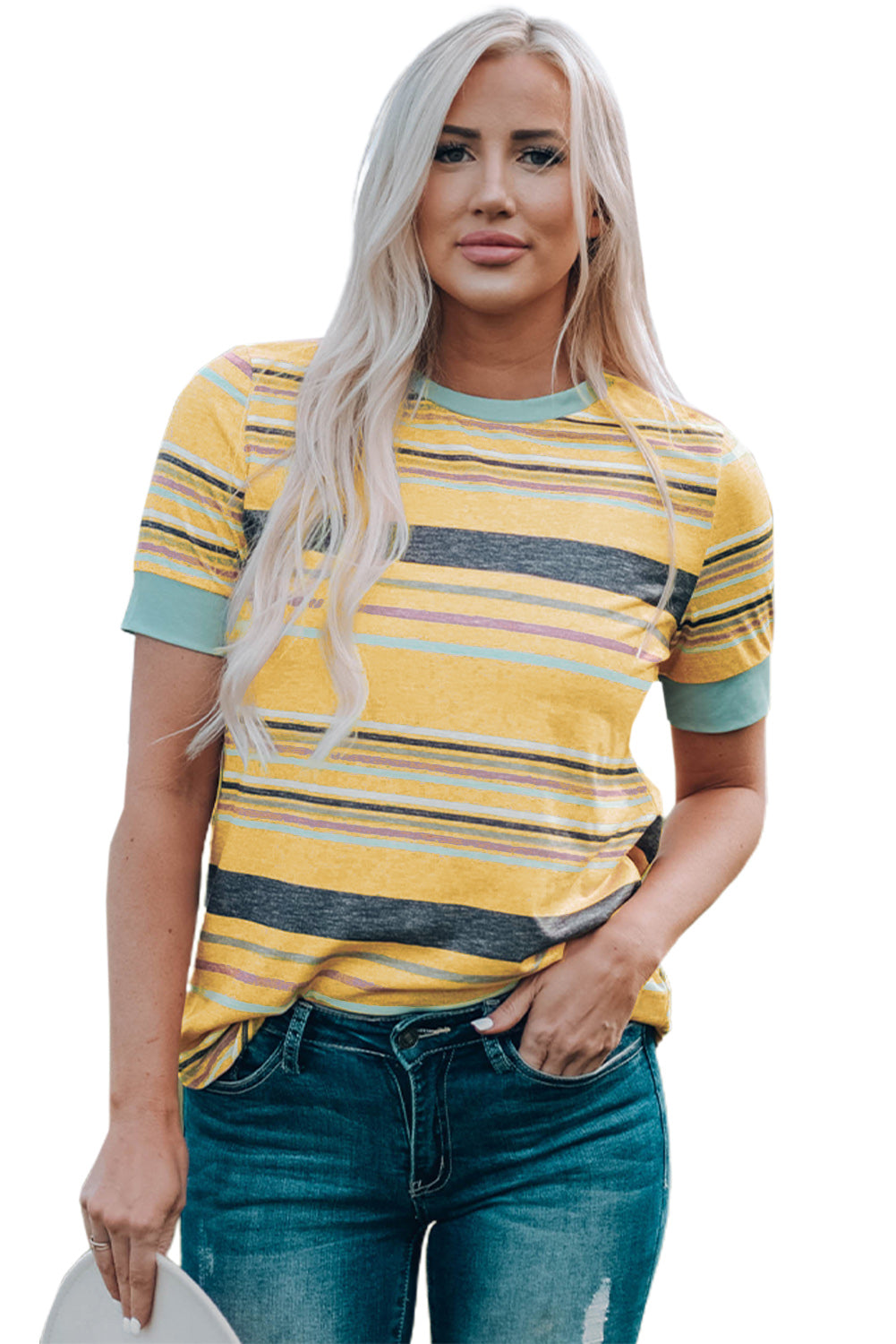 Multicolor Stripes Crew Neck T Shirt