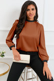 Color Block Bow Back Mock Neck Blouse