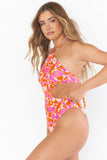 Abstract Print Halter Hollow-Out Back Tie One-Piece Swimsuit