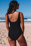 Leaves Splicing Ruched Front Open Back One-piece Swimsuit