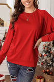 Red Solid Round Neck Raglan Sleeve Sweatshirt