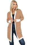 Striped Side Pockets Open Front Cardigan