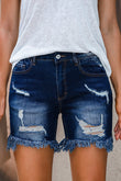 High Waist Distressed Skinny Fit Denim Shorts