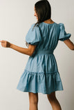 V Neck Bubble Sleeve Ruffle Flared Mini Dress