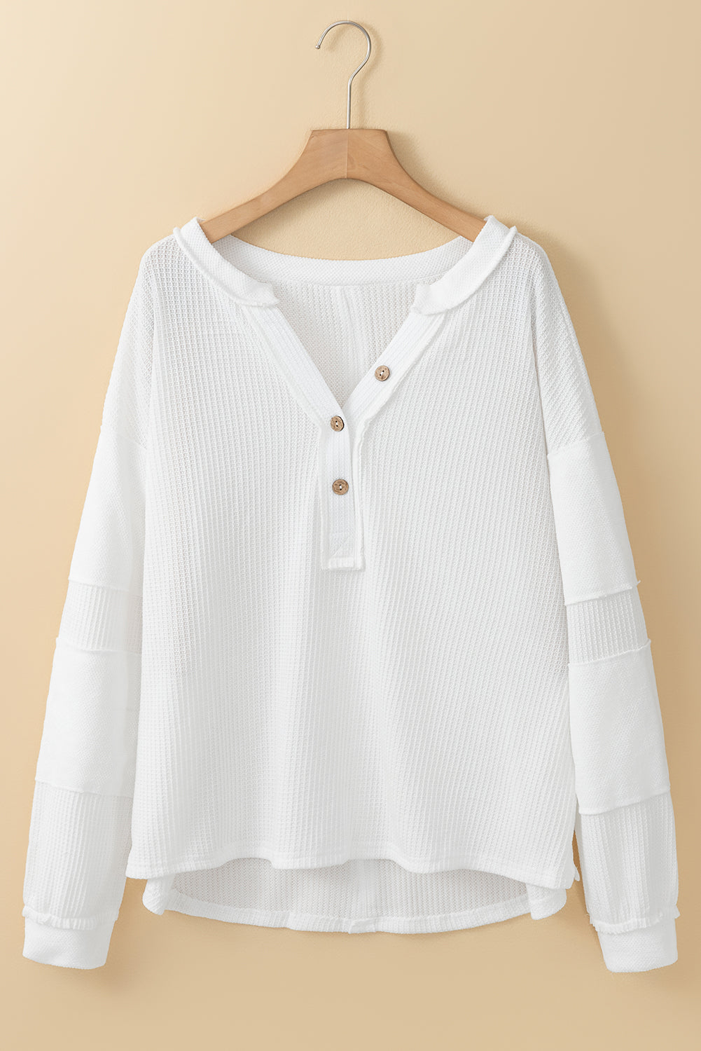 Contrast Patched Exposed Seam Waffle Knit Henley Top