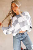 Gray Checkered Bishop Sleeve Sweater