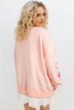 Apricot Pink Sequined Bowknot Drop Shoulder Oversized Sweatshirt