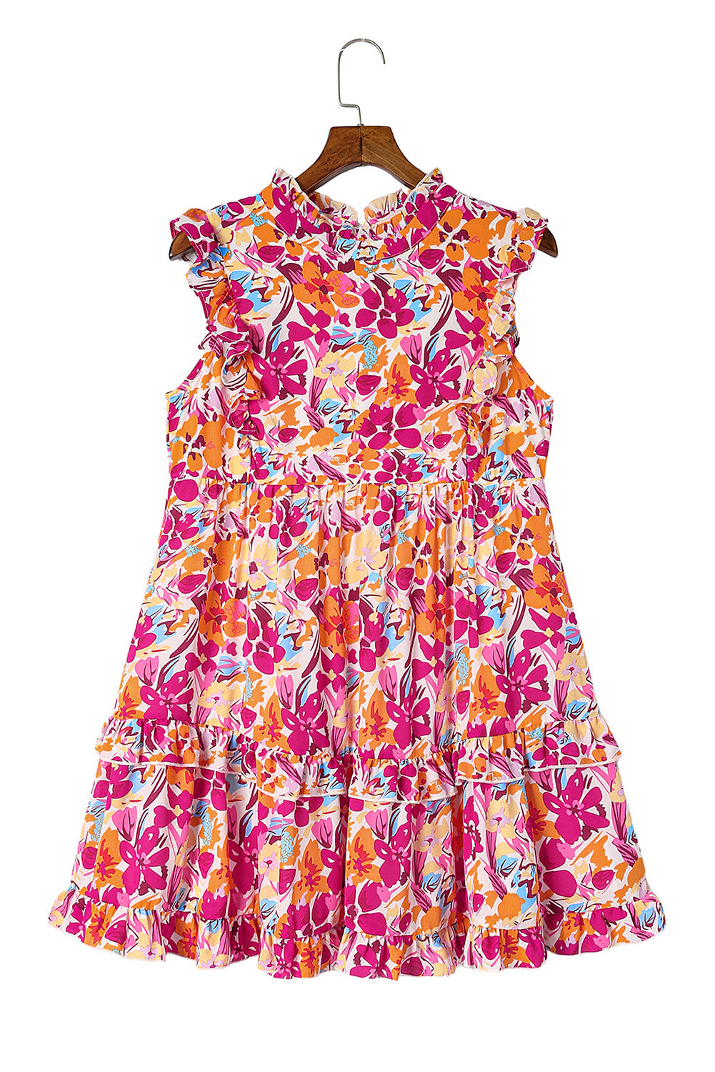 Ruffle Trim Tiered Sleeveless Floral Mini Dress