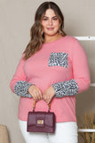 Leopard Cuffs Brushed Plus Size Top