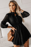 Lace Crochet Drawstring High Waist V Neck Mini Dress