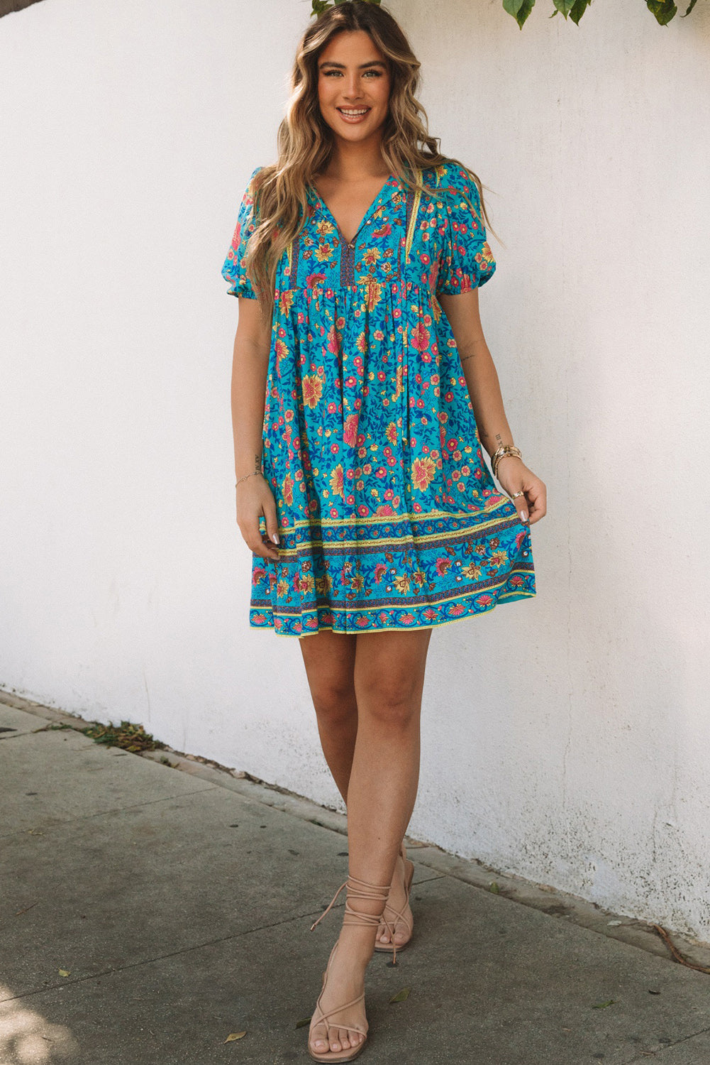 Floral Print Empire Waist Flowy Dress