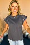 Dark Grey Studded Short Sleeve Top